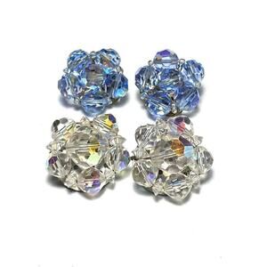 Vintage Clip Ons Clips Earrings Beaded Two Pairs Lot AB Crystals